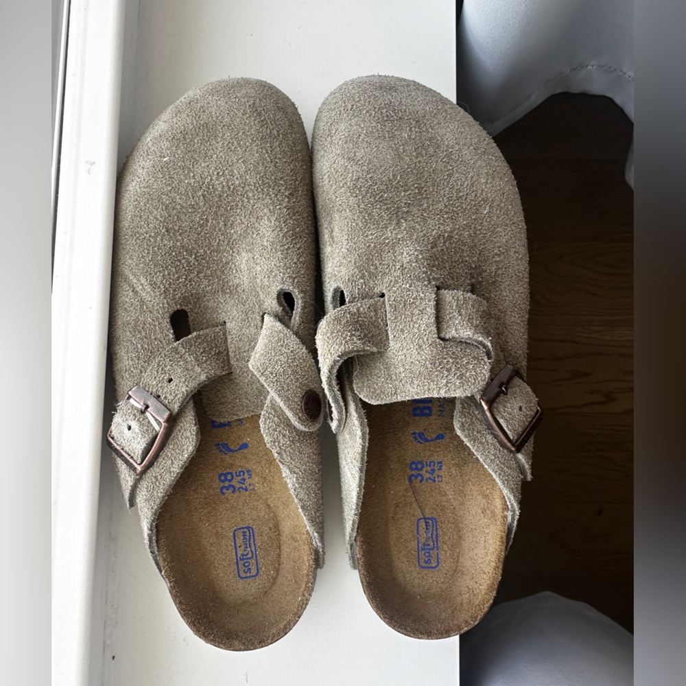 Birkenstock Suede Mules in Beige - Picture 2 of 4